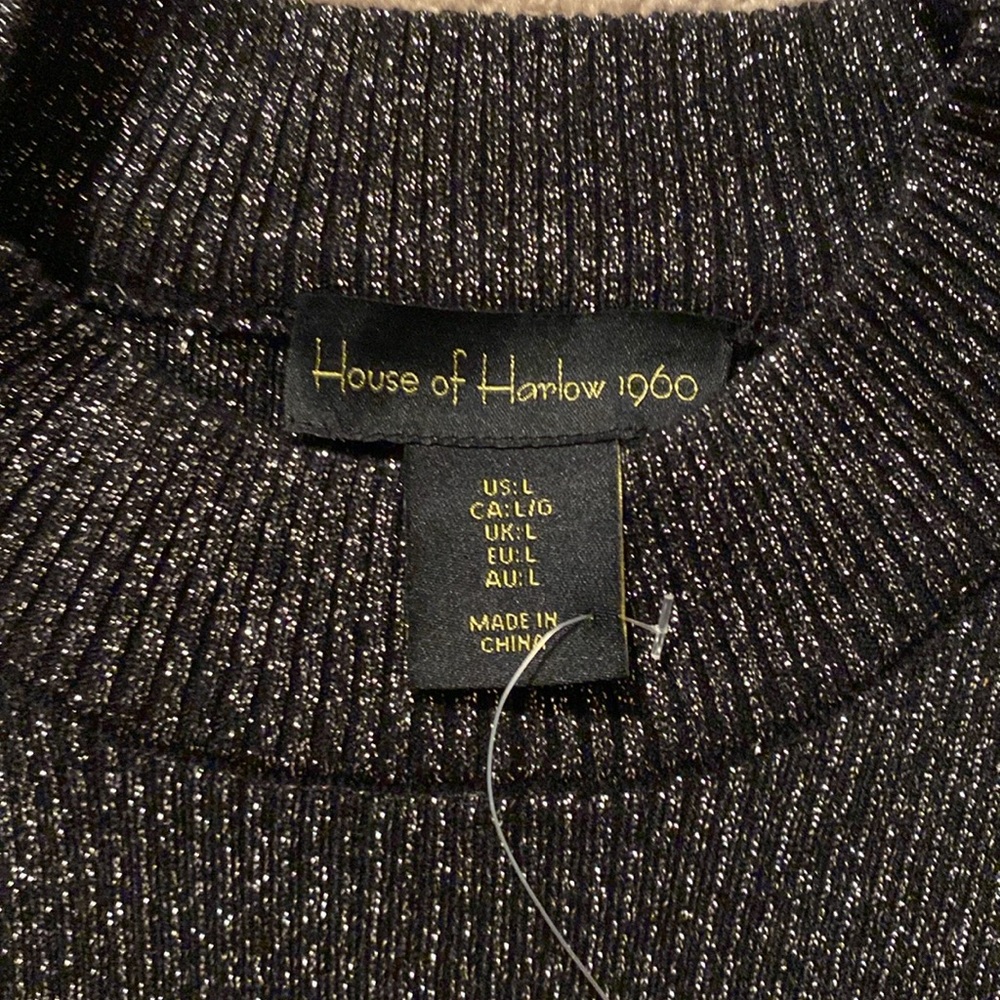House of Harlow 1960 Shimmer Knit Black Metallic Sleeveless Mock Neck Top - L - Picture 3 of 5